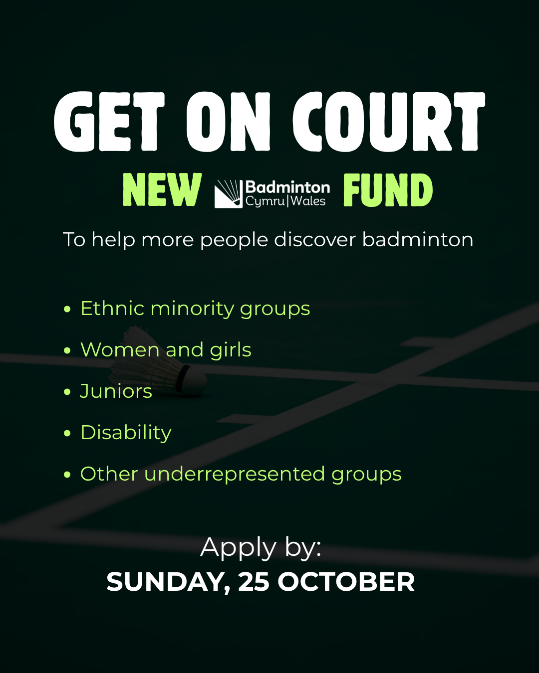 , New &lsquo;Get on Court&rsquo; Fund, Badminton Wales